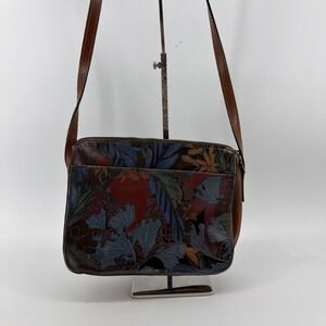 Patricia Nash Purse Floral Print Blue Multicolor Leather Crossbody Vallata